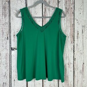 Torrid 0X | Large Studio Crepe Jersey Lace Inset Double V-Neck Tank in Green‎